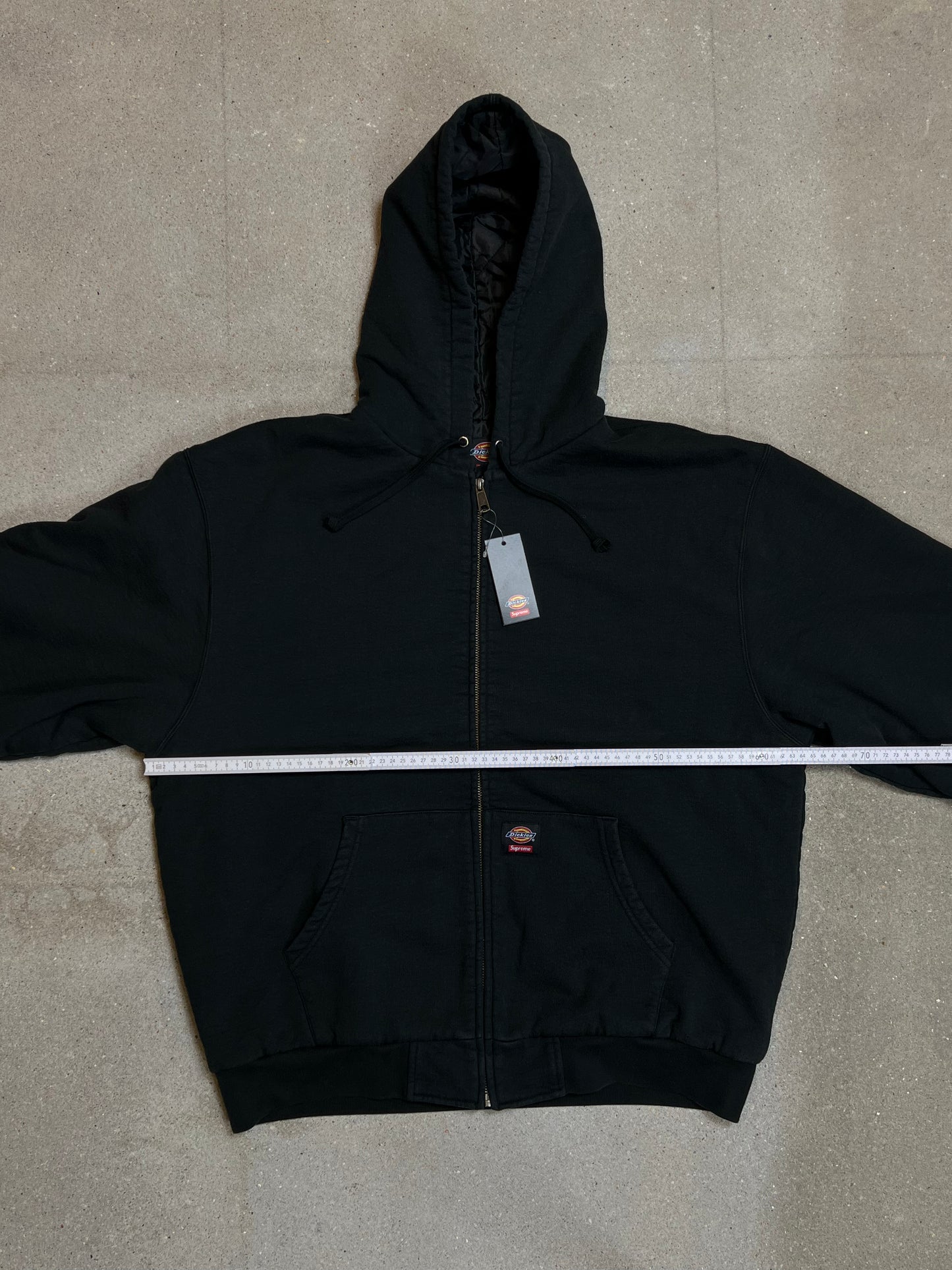 WASHED BLACK SUPREME ® x DICKIES ® QUILTED LINED ZIP UP HOODED SWEATSHIRT HEAVYWEIGHT (LARGE)