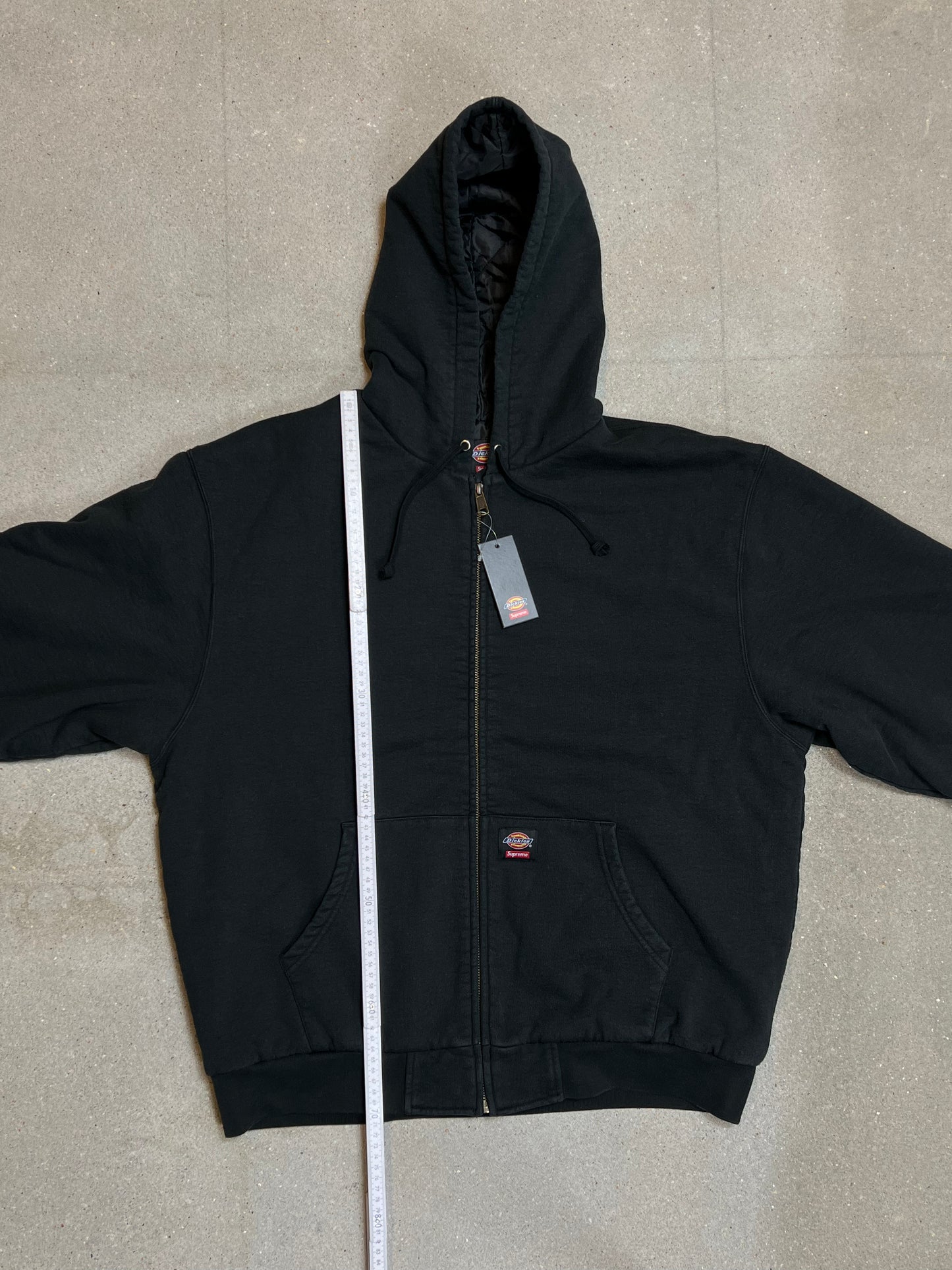 WASHED BLACK SUPREME ® x DICKIES ® QUILTED LINED ZIP UP HOODED SWEATSHIRT HEAVYWEIGHT (LARGE)