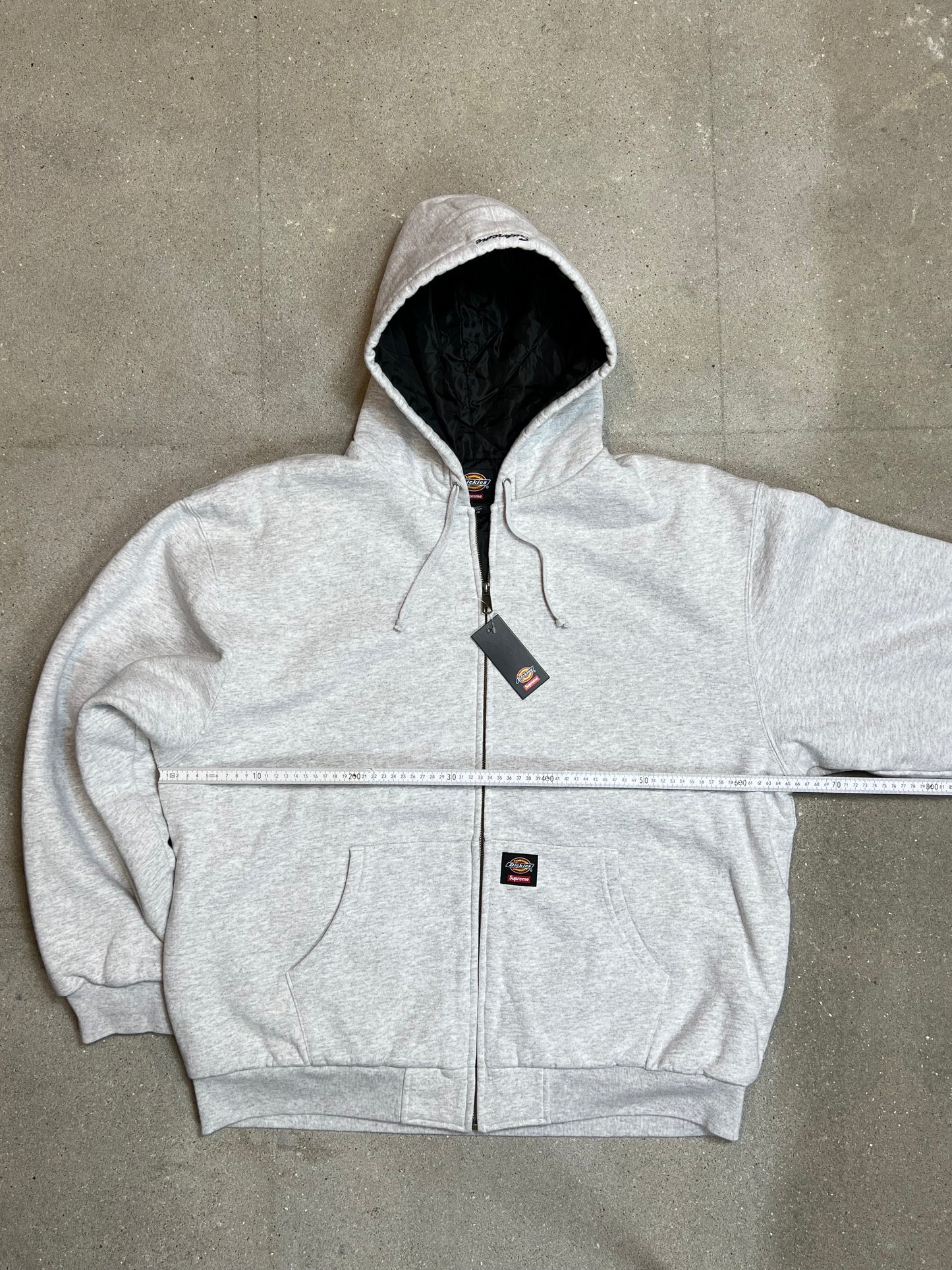 ASH GREY SUPREME ® x DICKIES ® QUILTED LINED ZIP UP HOODED SWEATSHIRT HEAVYWEIGHT (XLARGE)