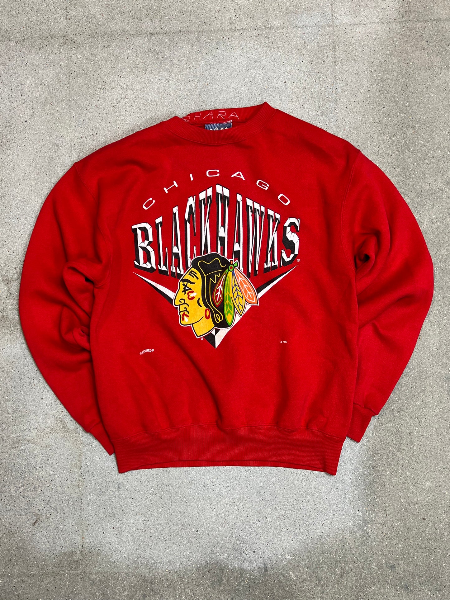 LEE Sports Red Chicago BlackHawks NHL Varsity Sweatshirt (Large)