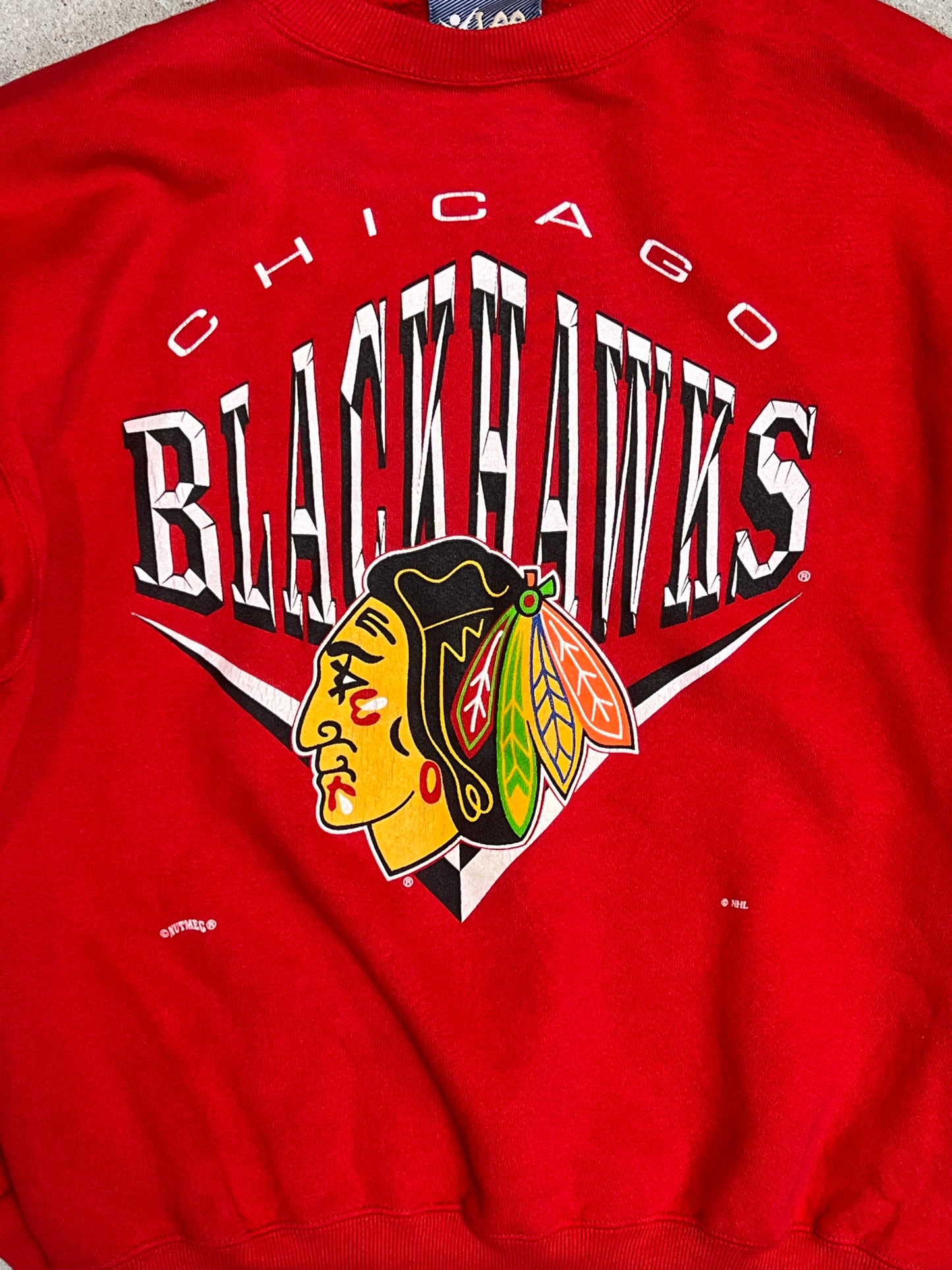 LEE Sports Red Chicago BlackHawks NHL Varsity Sweatshirt (Large)