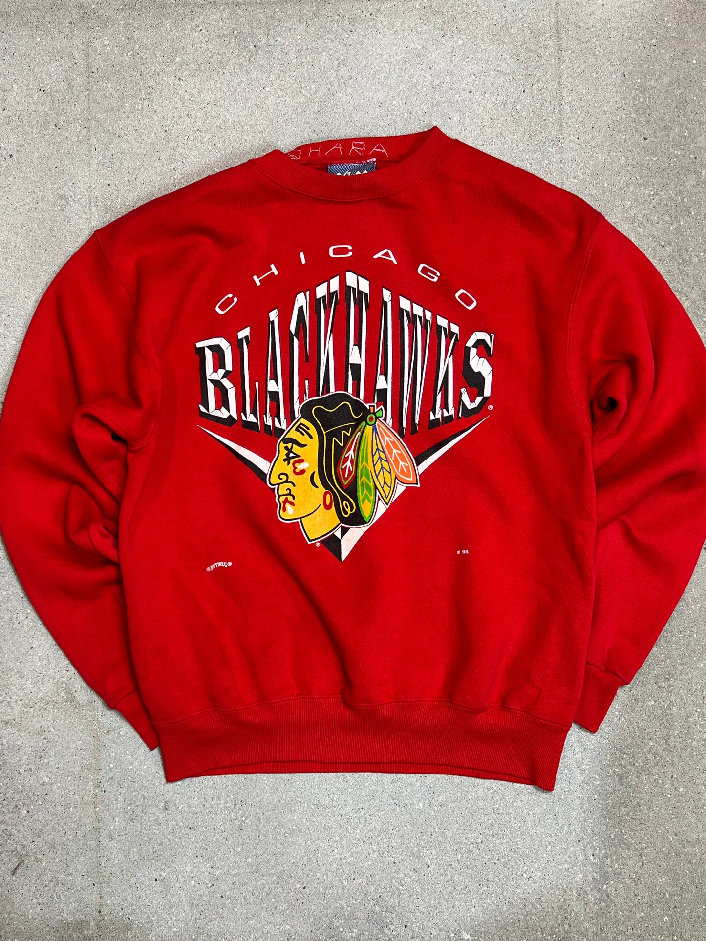 LEE Sports Red Chicago BlackHawks NHL Varsity Sweatshirt (Large)