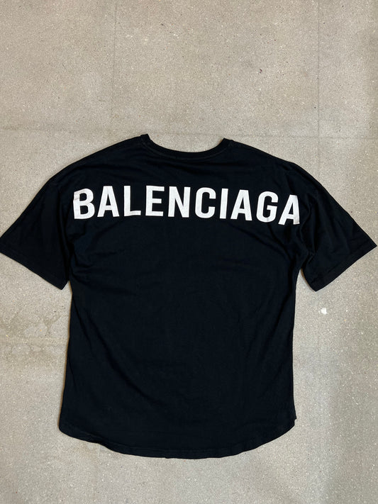 Black Balenciaga Statement backprint small logo front tee (Medium)