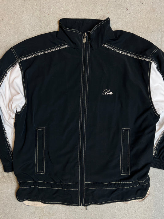 90s Black White Vintage LOTTO Contrast Stitching Zip Track Jacket (XL)
