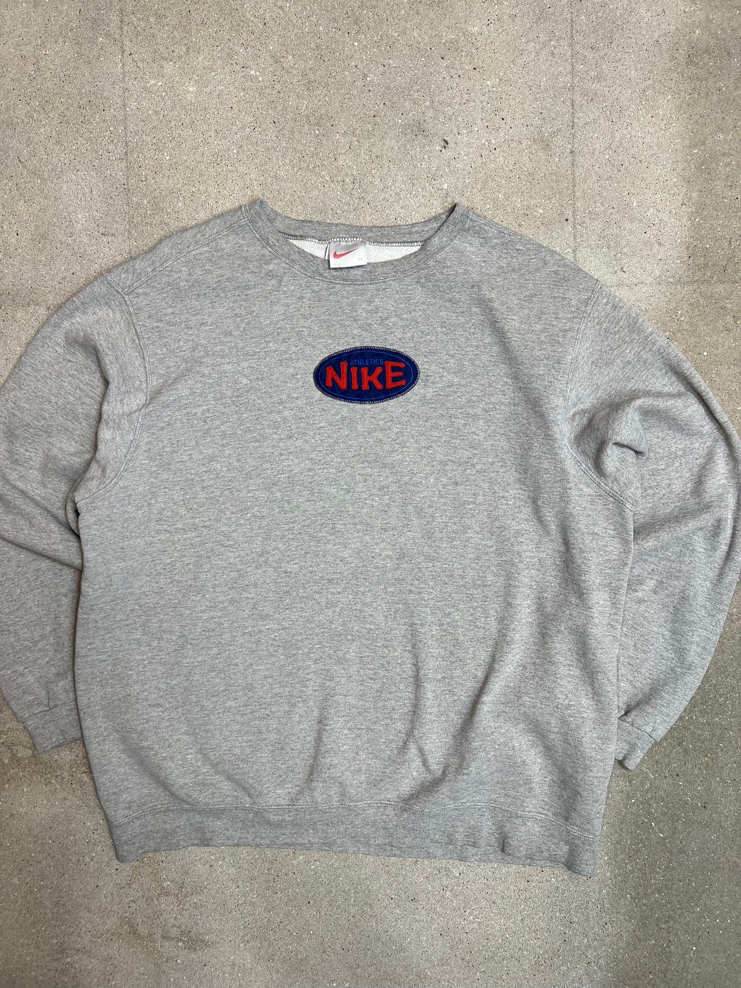 Rare Heather Grey 1990s Nike Spellout Sweatshirt Made in USA. (XL)