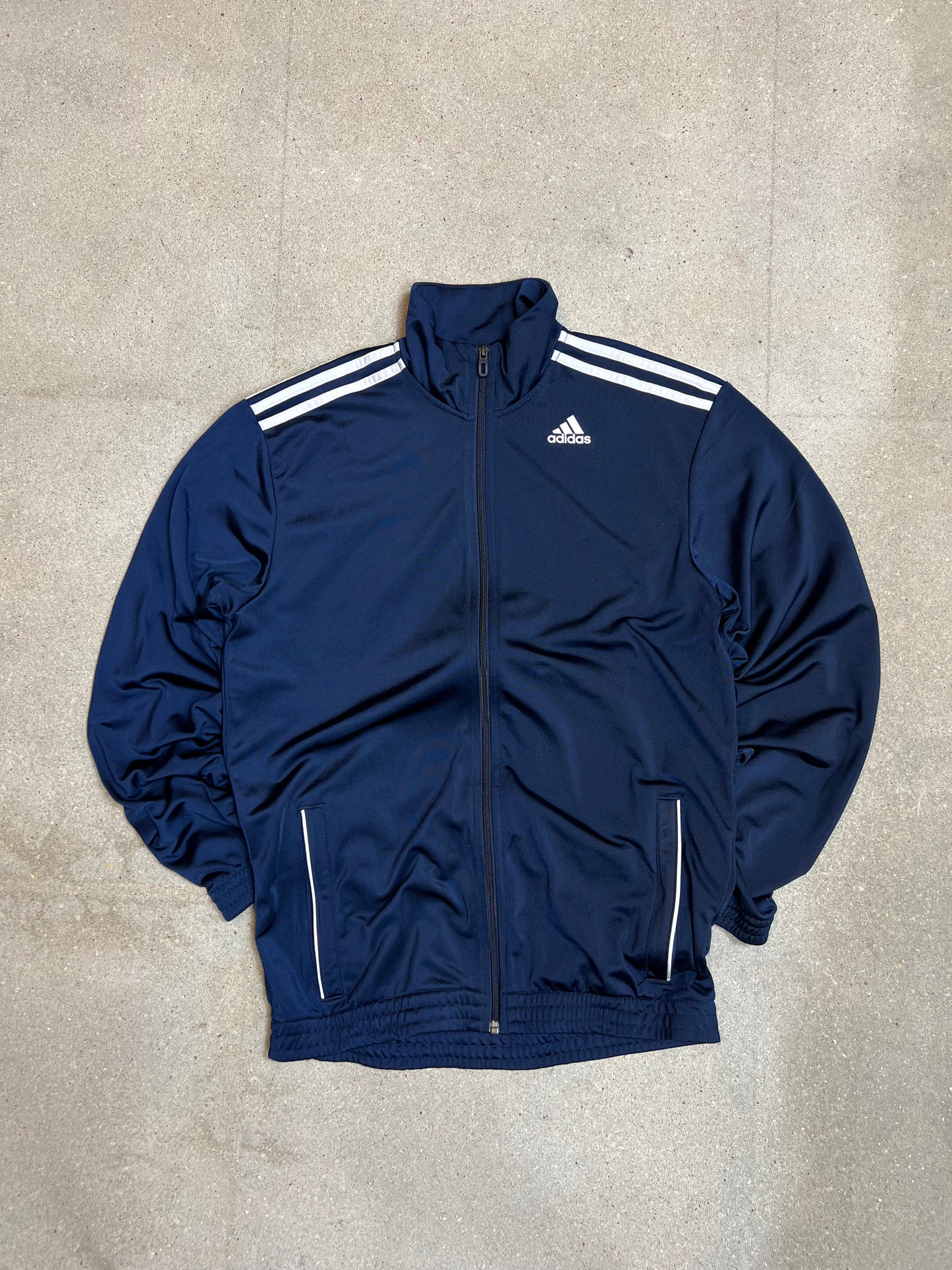 Navy Vintage Adidas Three stripes Zip Track Jacket (Medium)