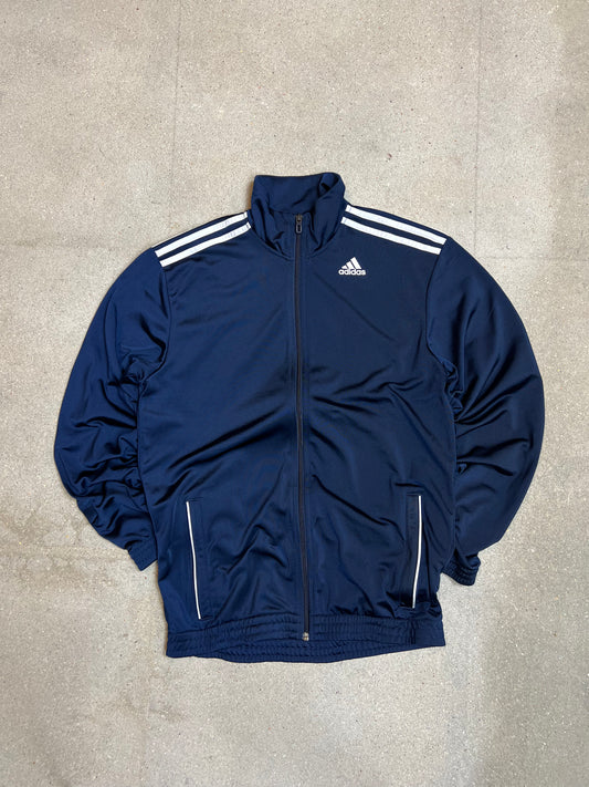 Navy Vintage Adidas Three stripes Zip Track Jacket (Medium)