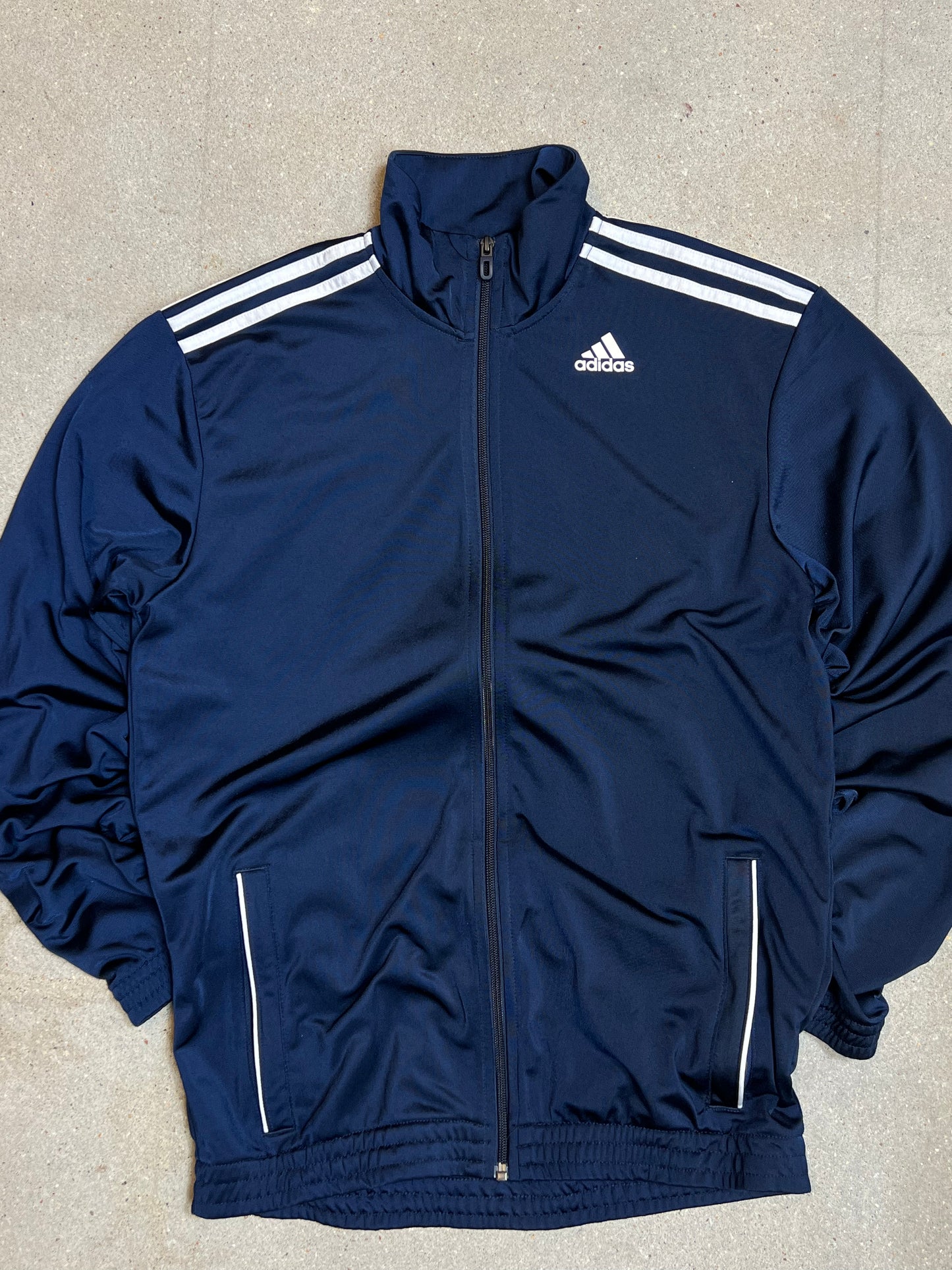 Navy Vintage Adidas Three stripes Zip Track Jacket (Medium)