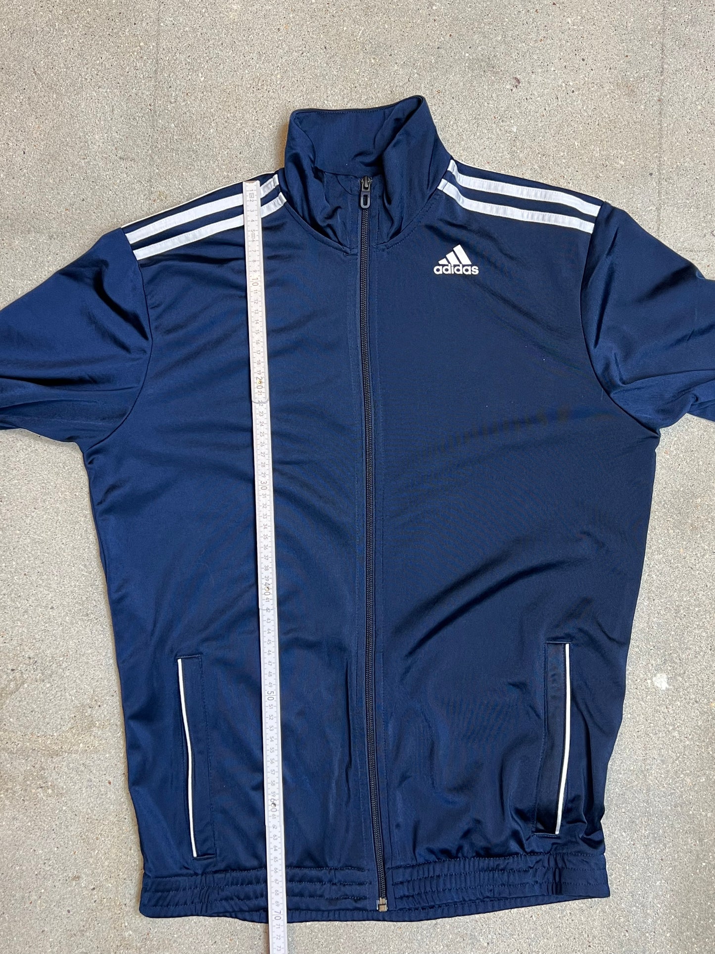 Navy Vintage Adidas Three stripes Zip Track Jacket (Medium)