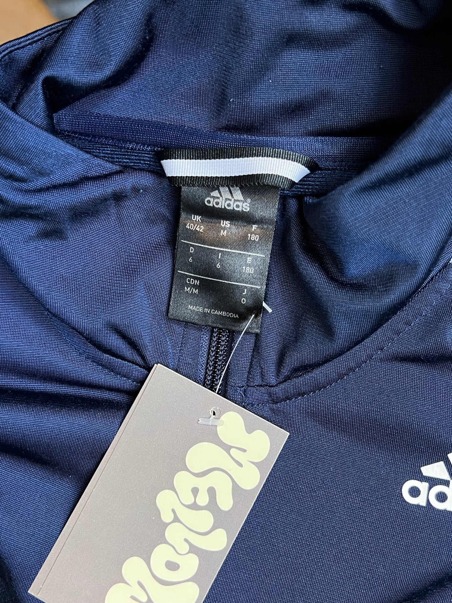 Navy Vintage Adidas Three stripes Zip Track Jacket (Medium)