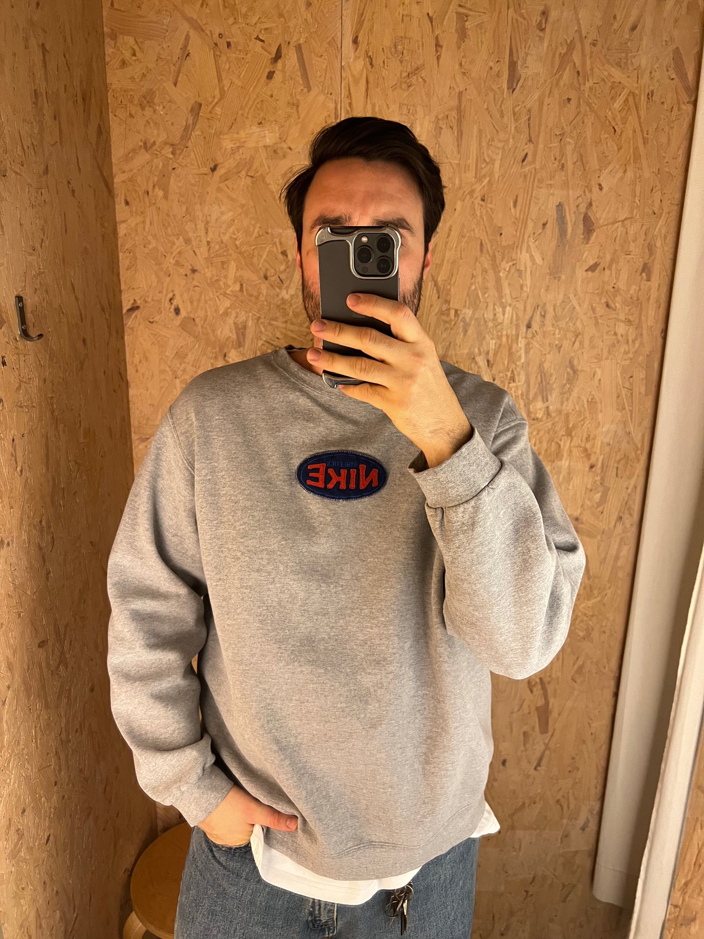 Rare Heather Grey 1990s Nike Spellout Sweatshirt Made in USA. (XL)