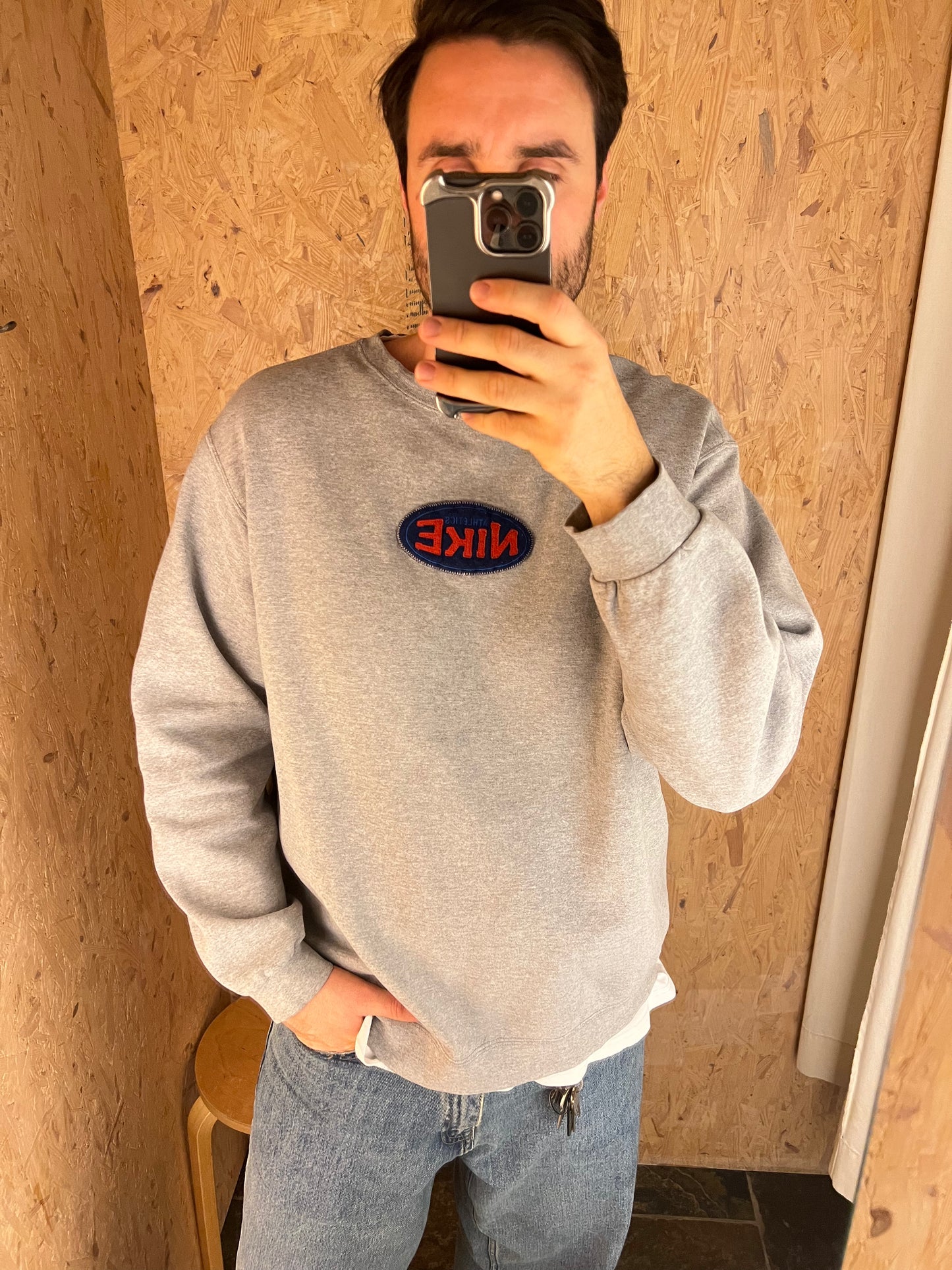 Rare Heather Grey 1990s Nike Spellout Sweatshirt Made in USA. (XL)