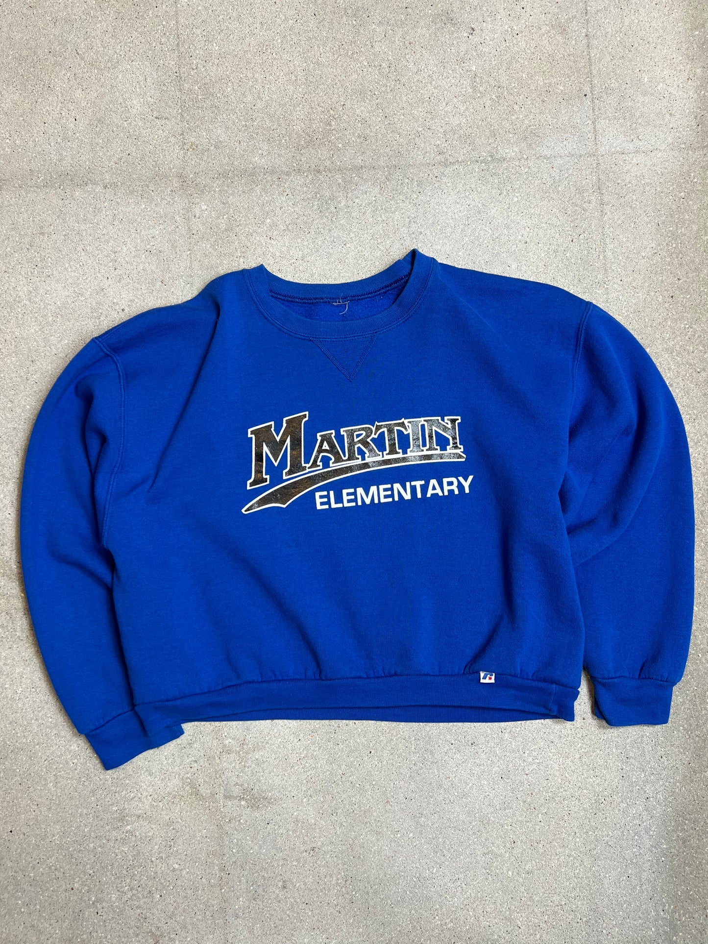 Blue Martin Elementary Cropped Varsity Sweatshirt (womens L) (boxy)