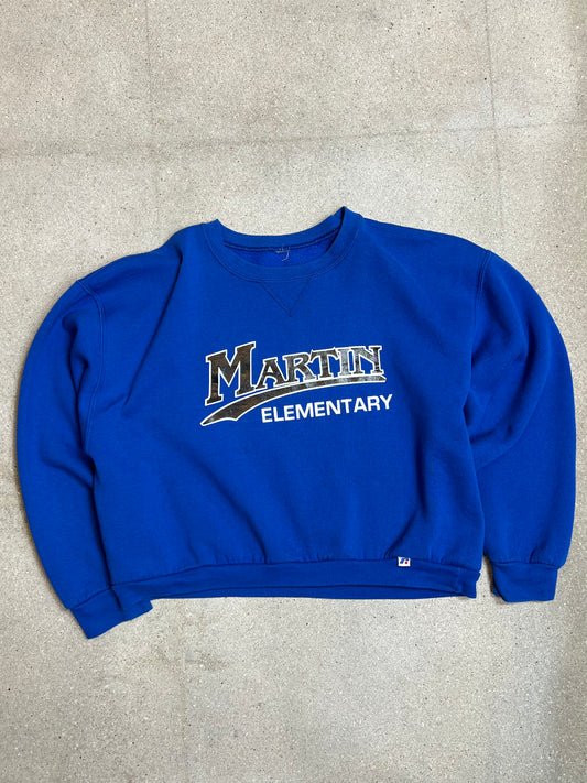 Blue Martin Elementary Cropped Varsity Sweatshirt (womens L) (boxy)