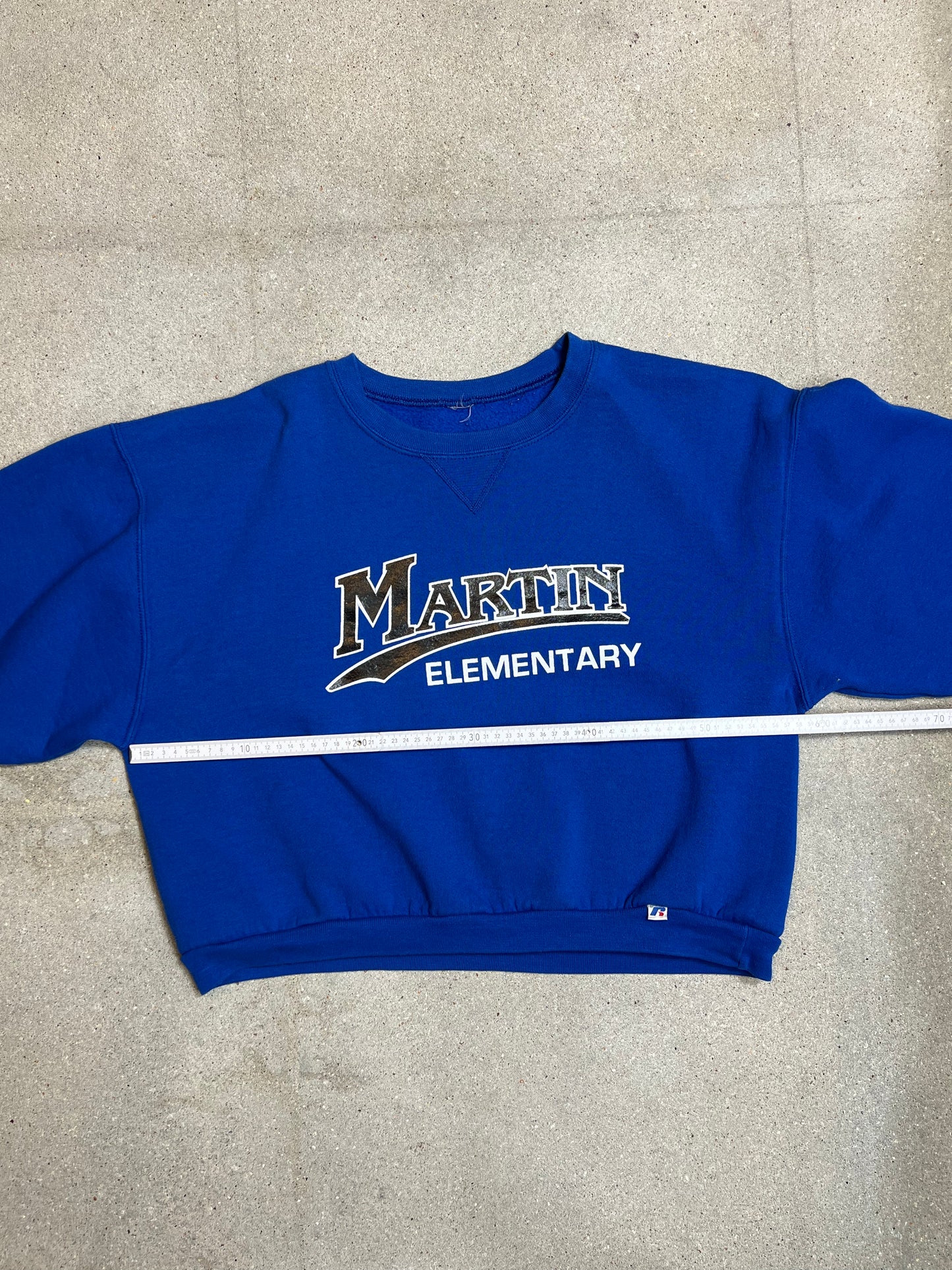 Blue Martin Elementary Cropped Varsity Sweatshirt (womens L) (boxy)