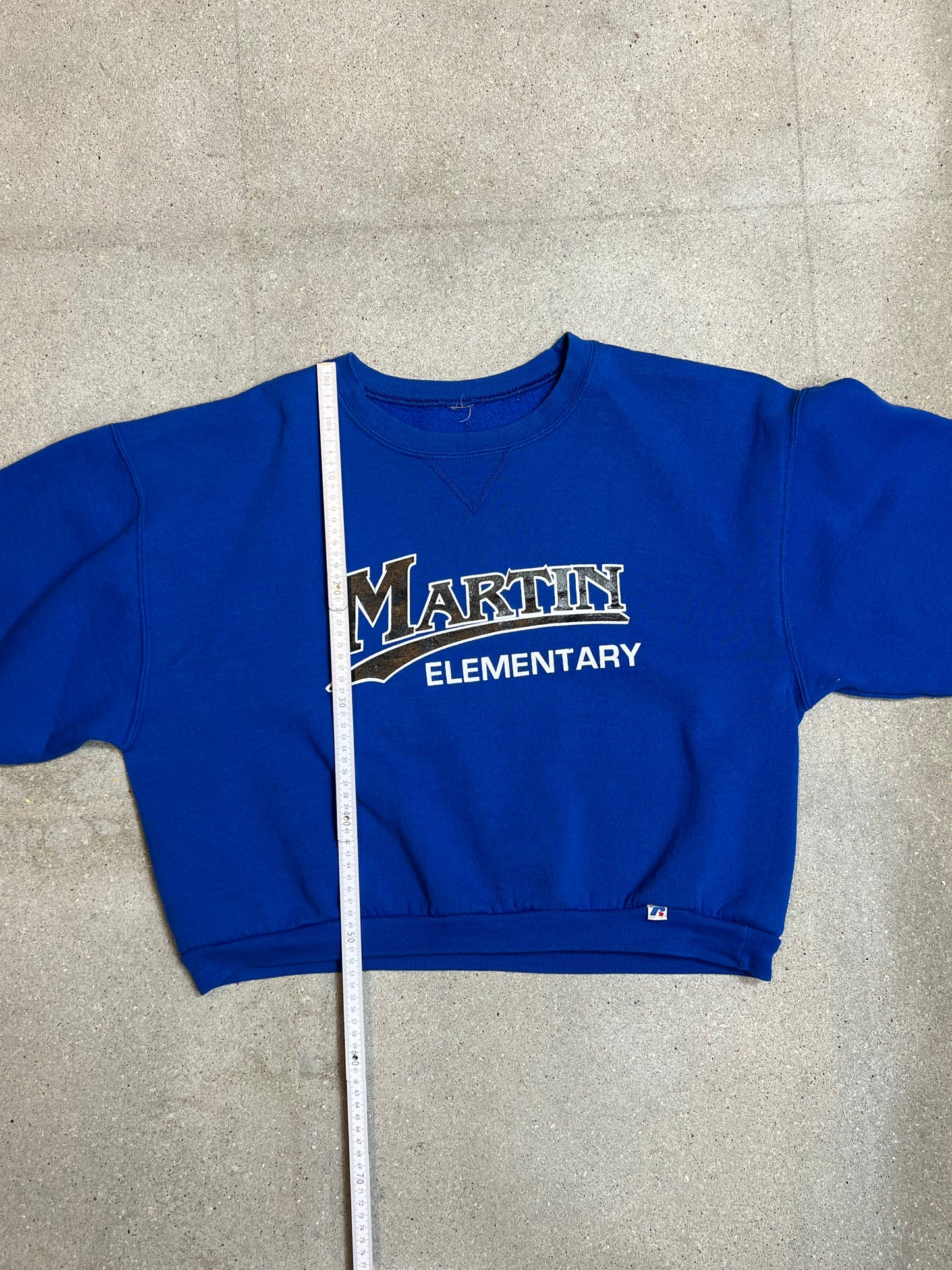 Blue Martin Elementary Cropped Varsity Sweatshirt (womens L) (boxy)
