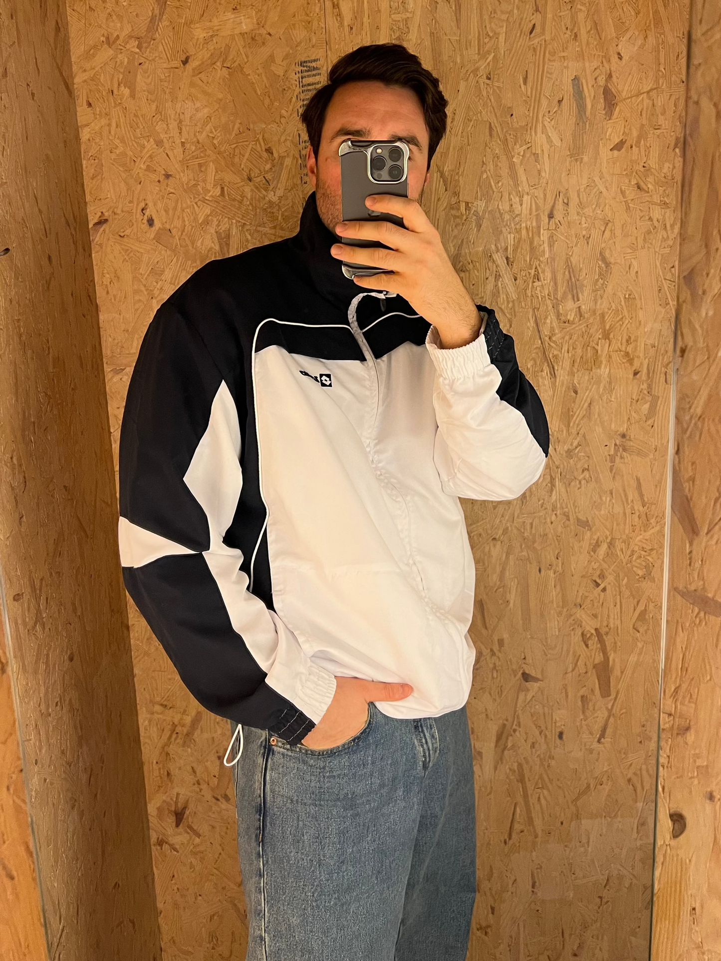 Black White Vintage LOTTO Zip Track Jacket (XXL)