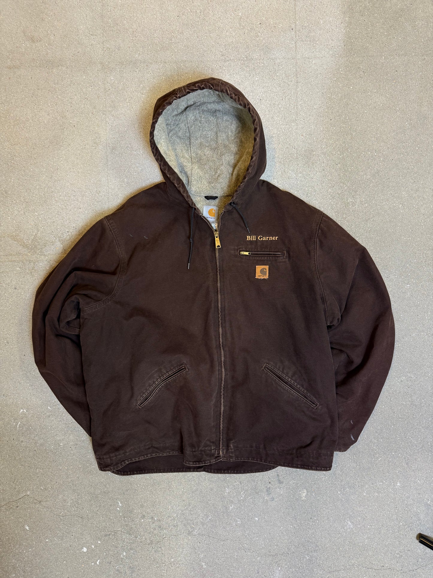1990s Carhartt Active Jacket J141 DKB in Faded Brown 'Bill Garner' (size XXL) (2XL Tall) Assembled in mexico