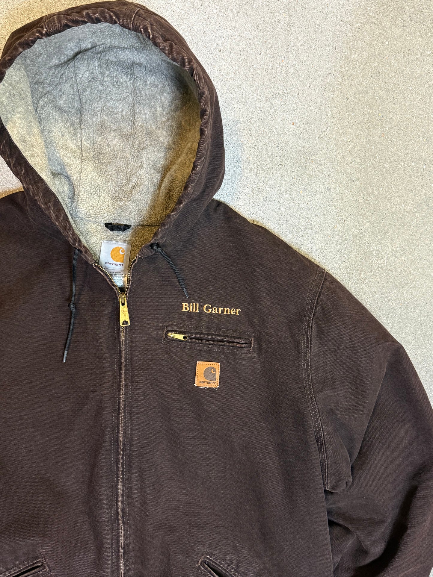1990s Carhartt Active Jacket J141 DKB in Faded Brown 'Bill Garner' (size XXL) (2XL Tall) Assembled in mexico