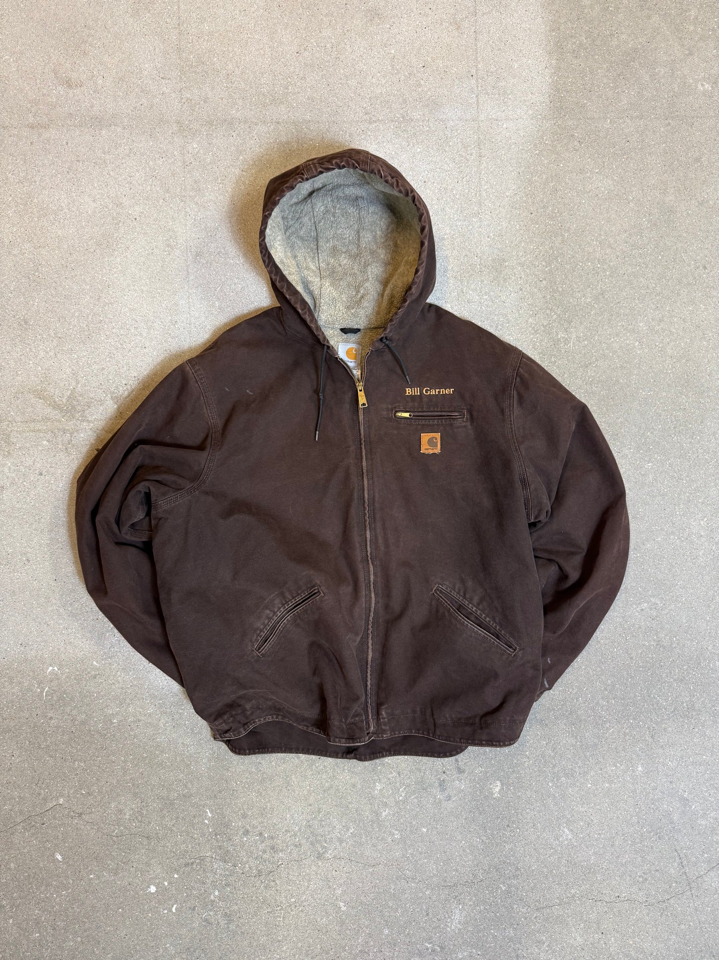 1990s Carhartt Active Jacket J141 DKB in Faded Brown 'Bill Garner' (size XXL) (2XL Tall) Assembled in mexico