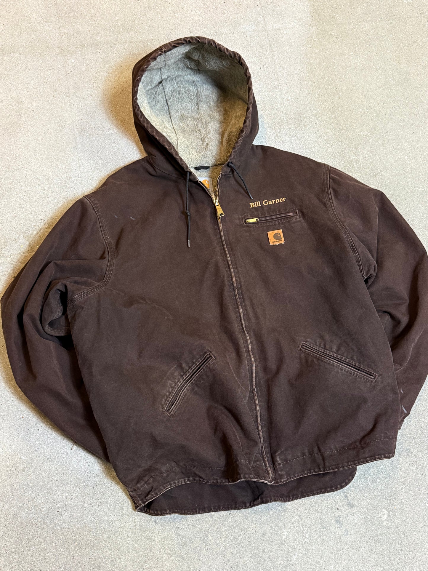 1990s Carhartt Active Jacket J141 DKB in Faded Brown 'Bill Garner' (size XXL) (2XL Tall) Assembled in mexico