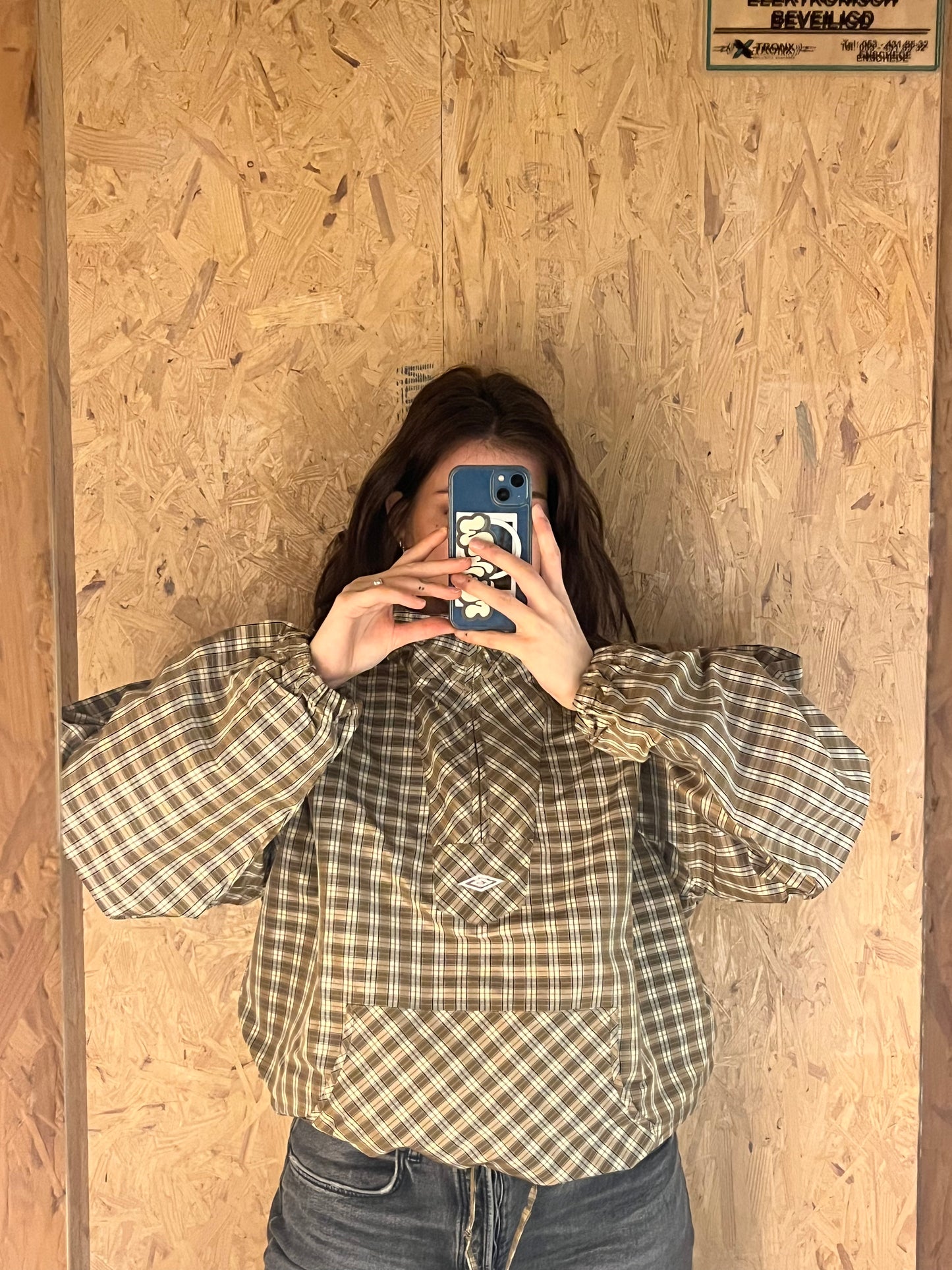 BROWN BEIGE UMBRO x SLAM JAM MASKED HOOD PLAID OVERSHIRT (XLARGE) (DEADSTOCK) (NEW WITH TAGS)
