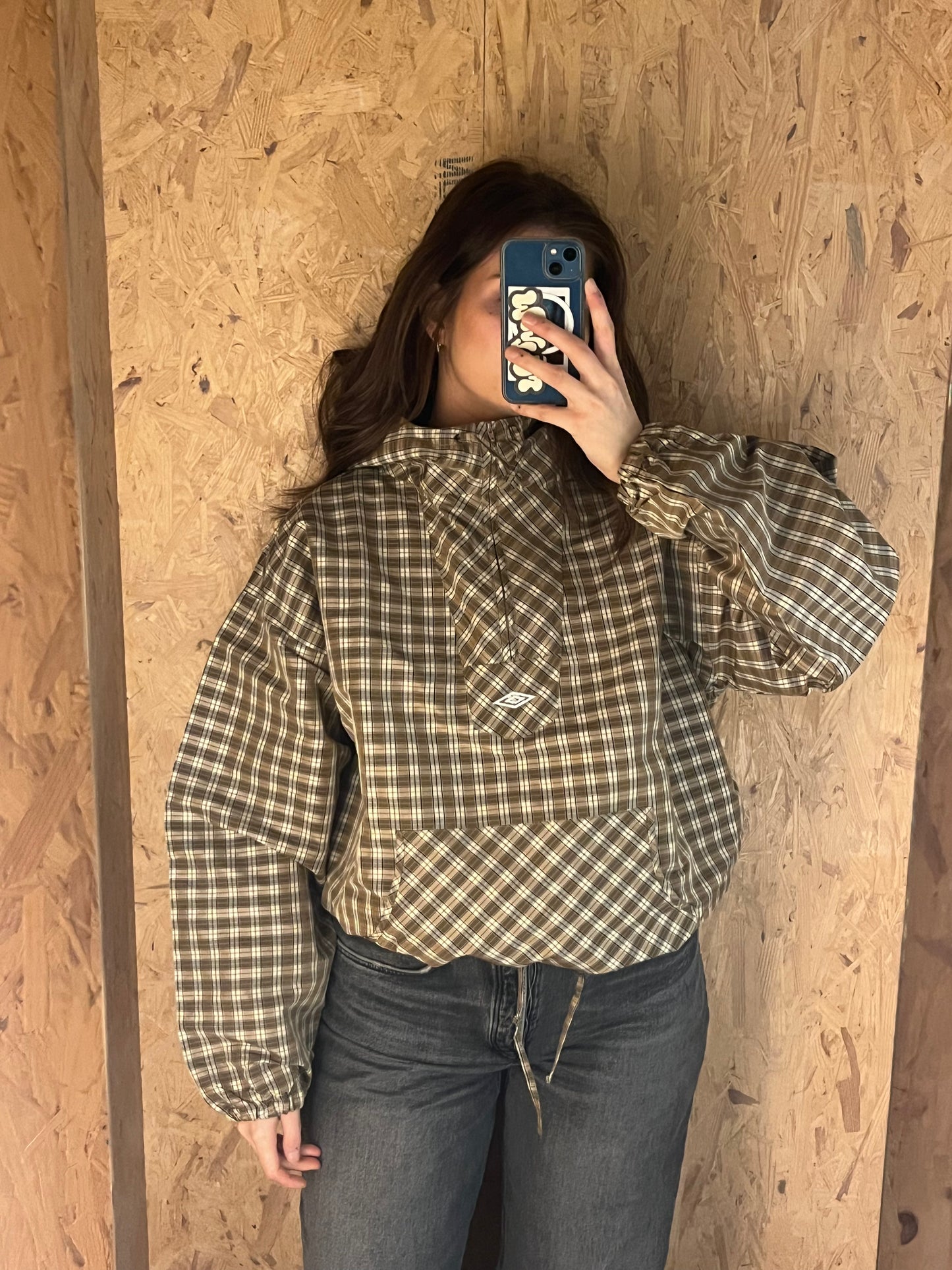 BROWN BEIGE UMBRO x SLAM JAM MASKED HOOD PLAID OVERSHIRT (XLARGE) (DEADSTOCK) (NEW WITH TAGS)