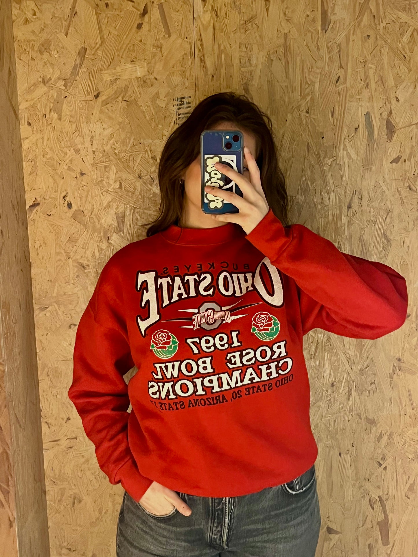 Red Buckeyes Ohio State 1997 Rose Bowl Champion Varsity sweatshirt (Large)