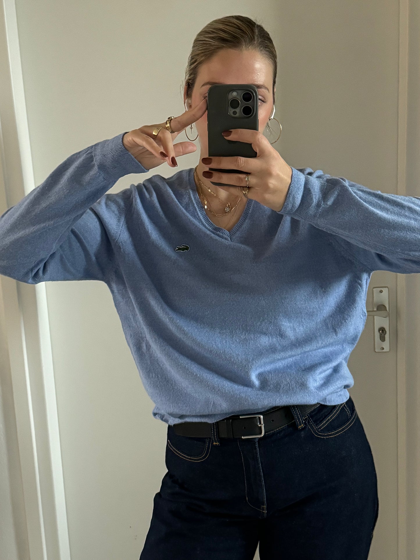 LIGHT BLUE VINTAGE LACOSTE KNIT (MEDIUM)