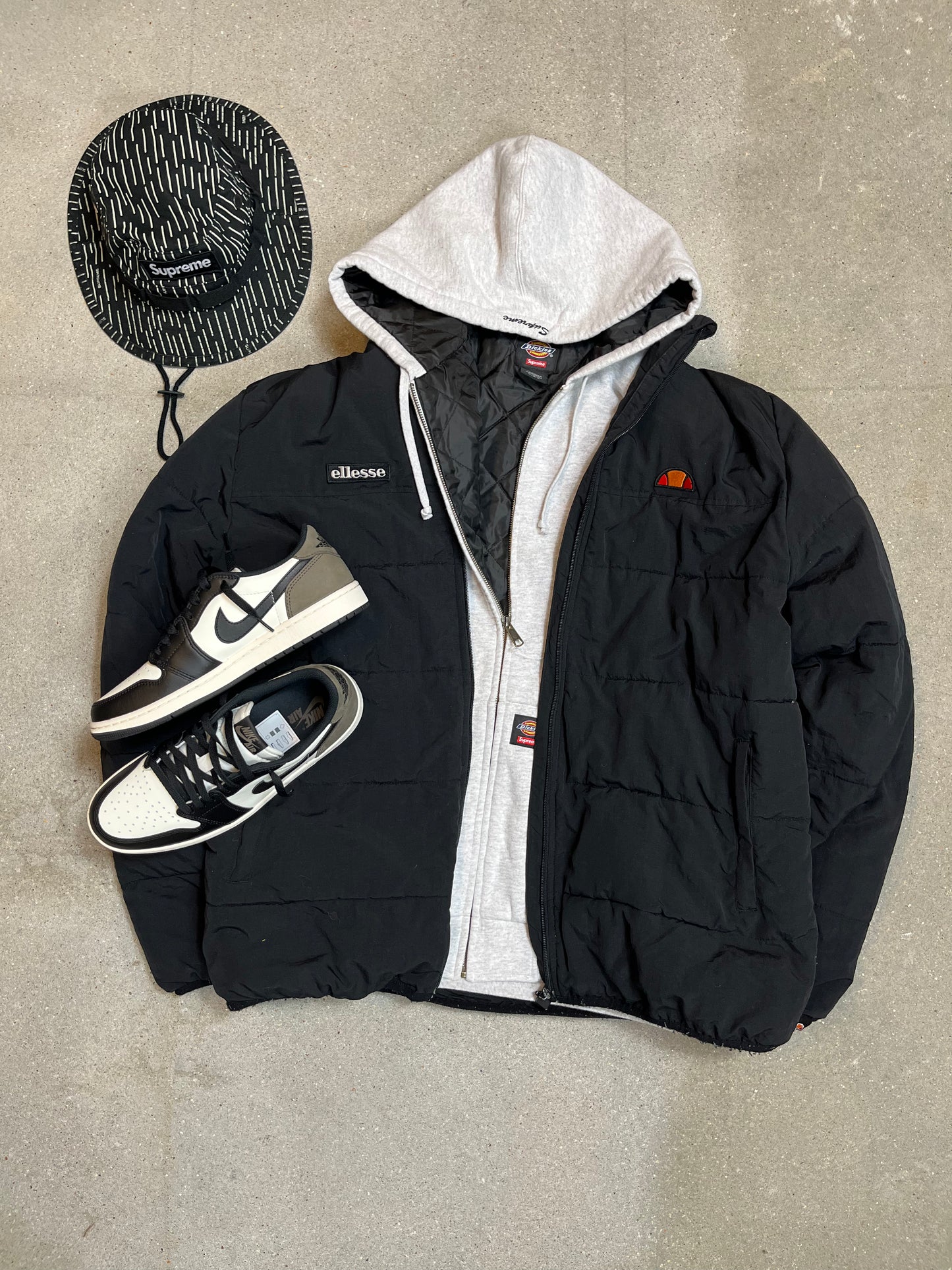 ASH GREY SUPREME ® x DICKIES ® QUILTED LINED ZIP UP HOODED SWEATSHIRT HEAVYWEIGHT (XLARGE)