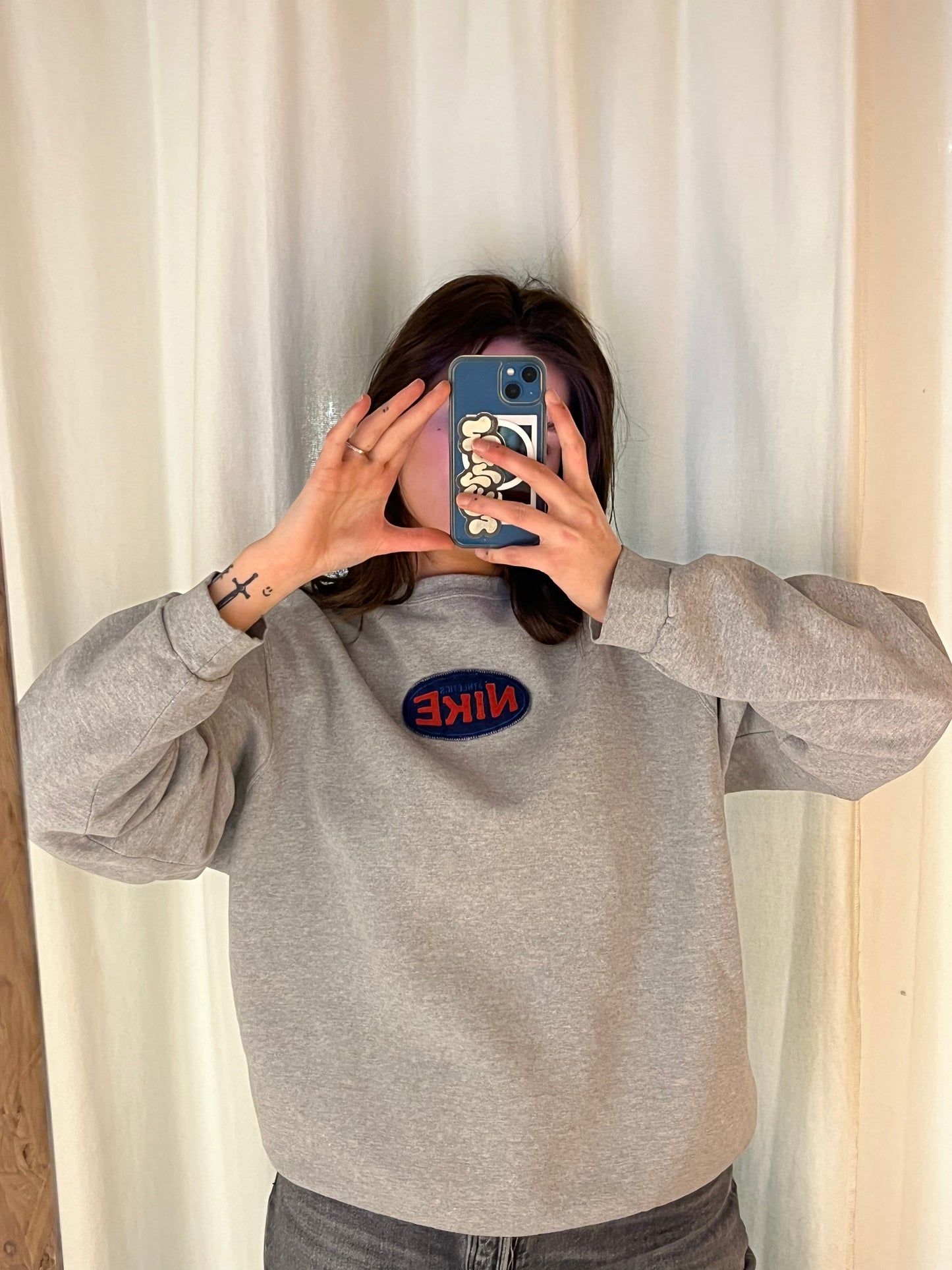 Rare Heather Grey 1990s Nike Spellout Sweatshirt Made in USA. (XL)