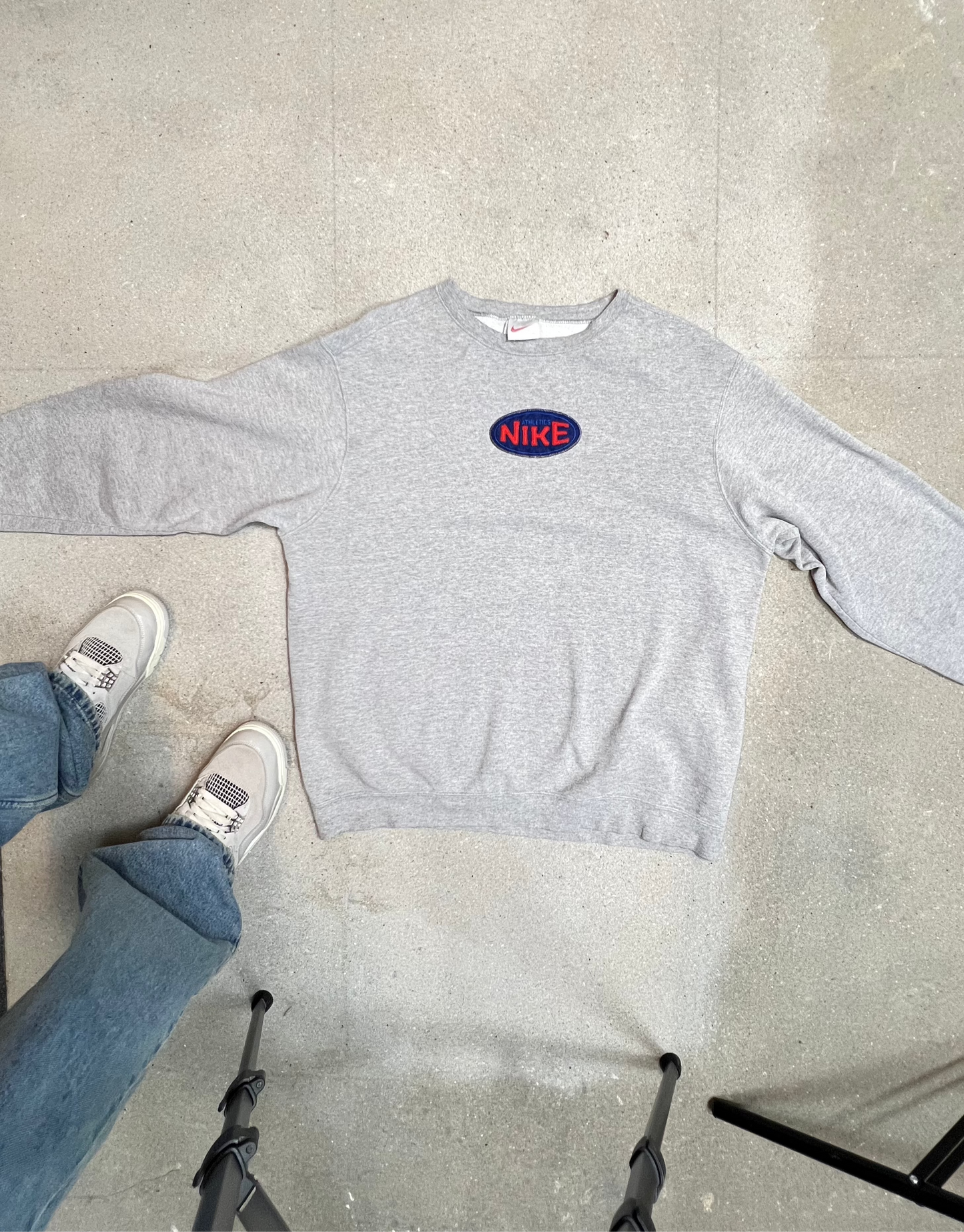Rare Heather Grey 1990s Nike Spellout Sweatshirt Made in USA. (XL)