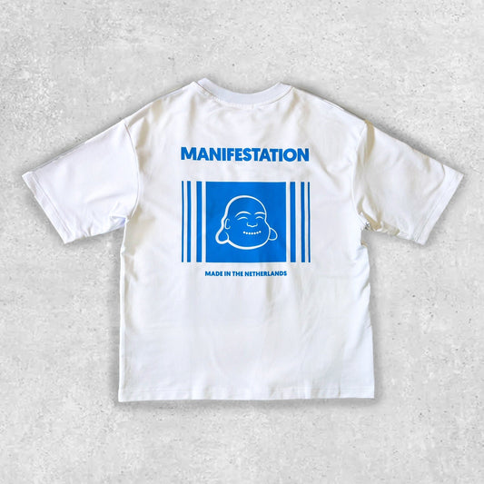 White/Blue Manifestation Heavyweight Boxy Statement Tee (made in NL π³π±)