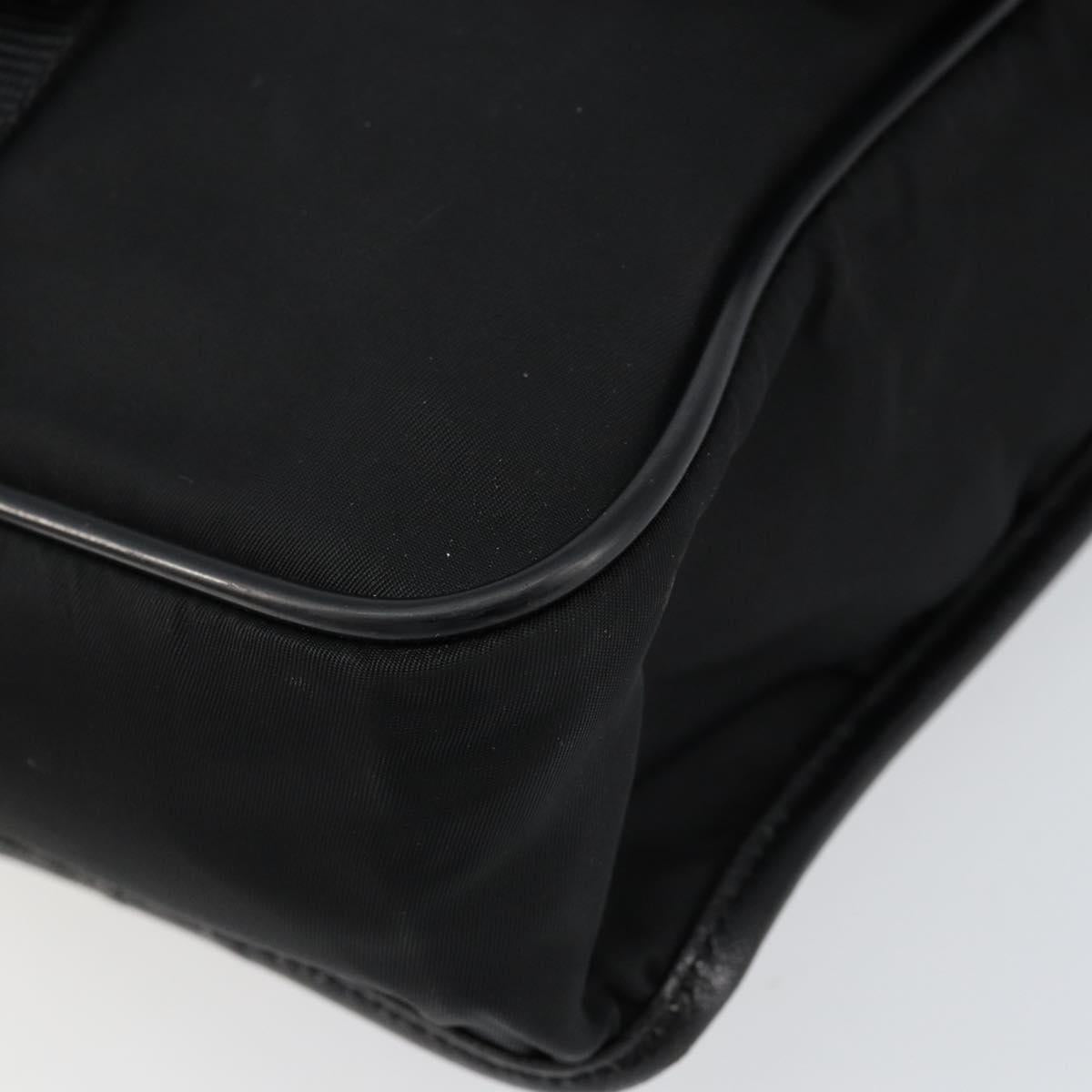 PRADA Schultertasche Nylon Leder Schwarz Silber Auth bs30341