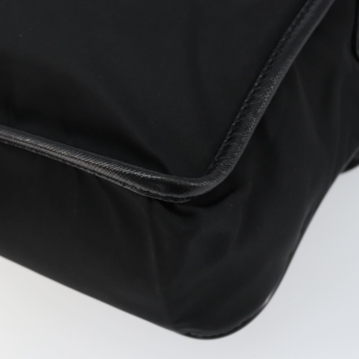 PRADA Schultertasche Nylon Leder Schwarz Silber Auth bs30341