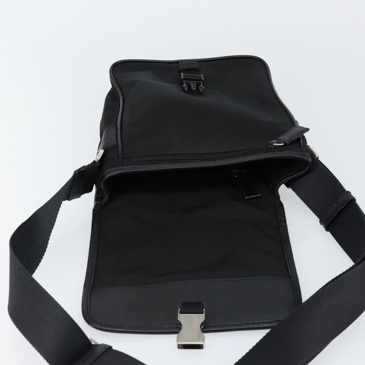 PRADA Schultertasche Nylon Leder Schwarz Silber Auth bs30341