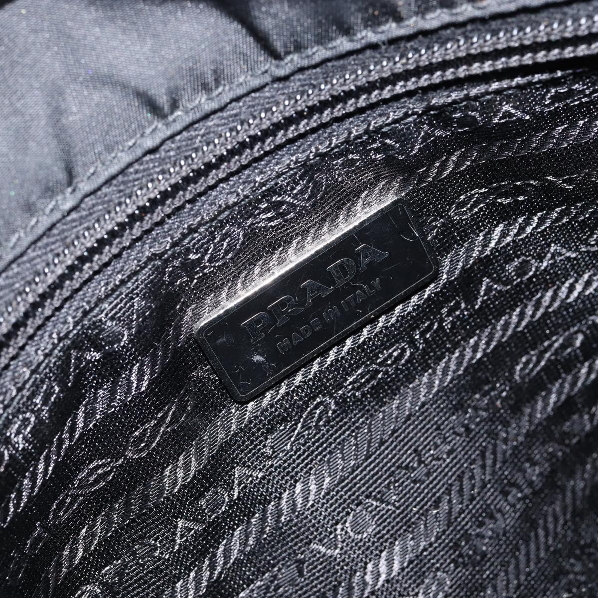 PRADA Schultertasche Nylon Leder Schwarz Silber Auth bs30341
