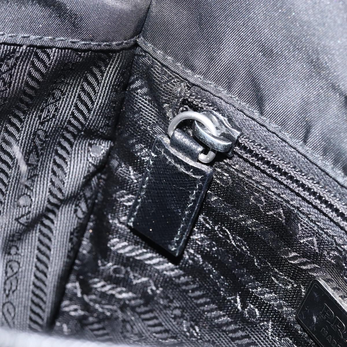 PRADA Schultertasche Nylon Leder Schwarz Silber Auth bs30341