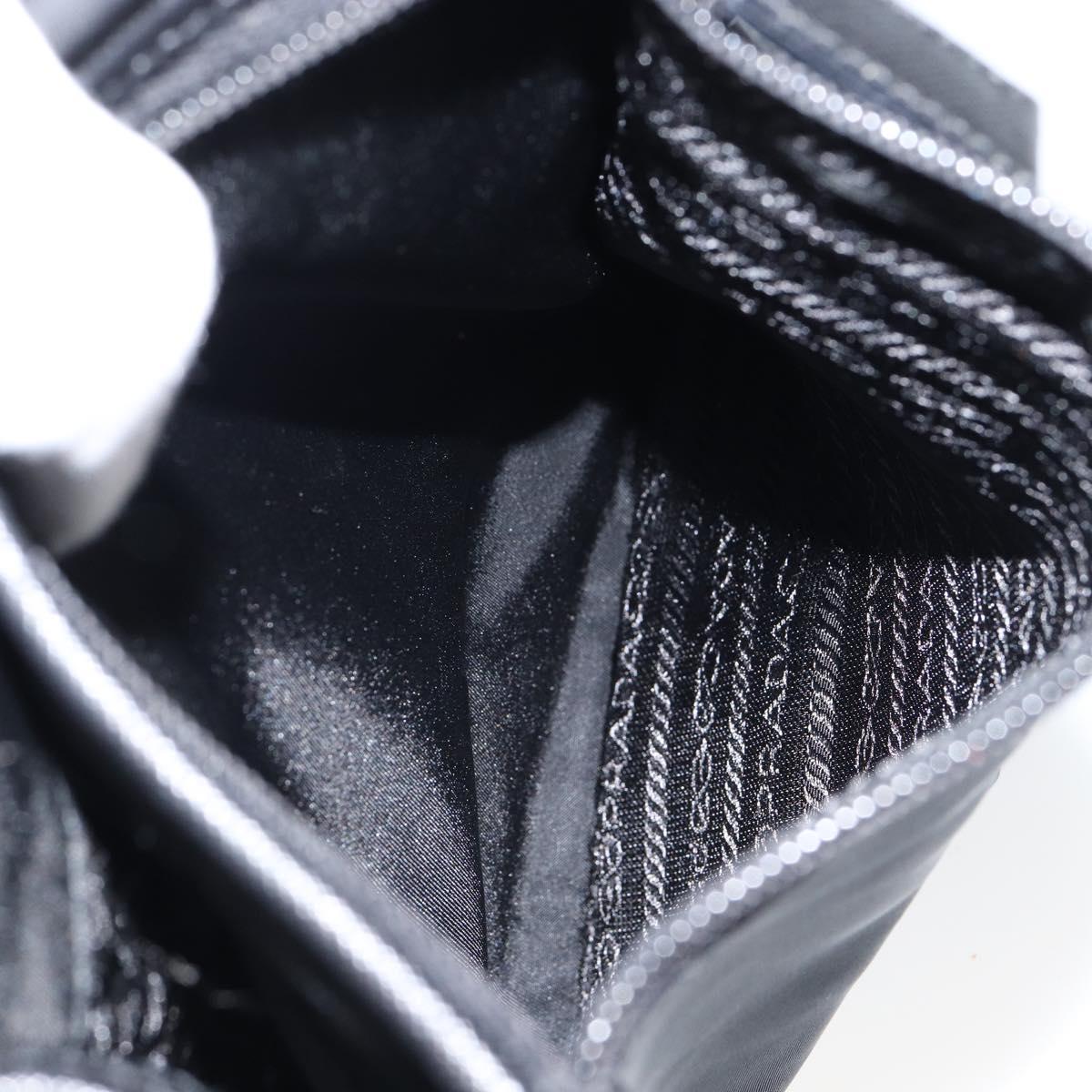 PRADA Schultertasche Nylon Leder Schwarz Silber Auth bs30341