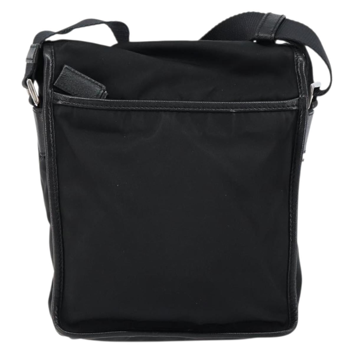 PRADA Schultertasche Nylon Leder Schwarz Silber Auth bs30341