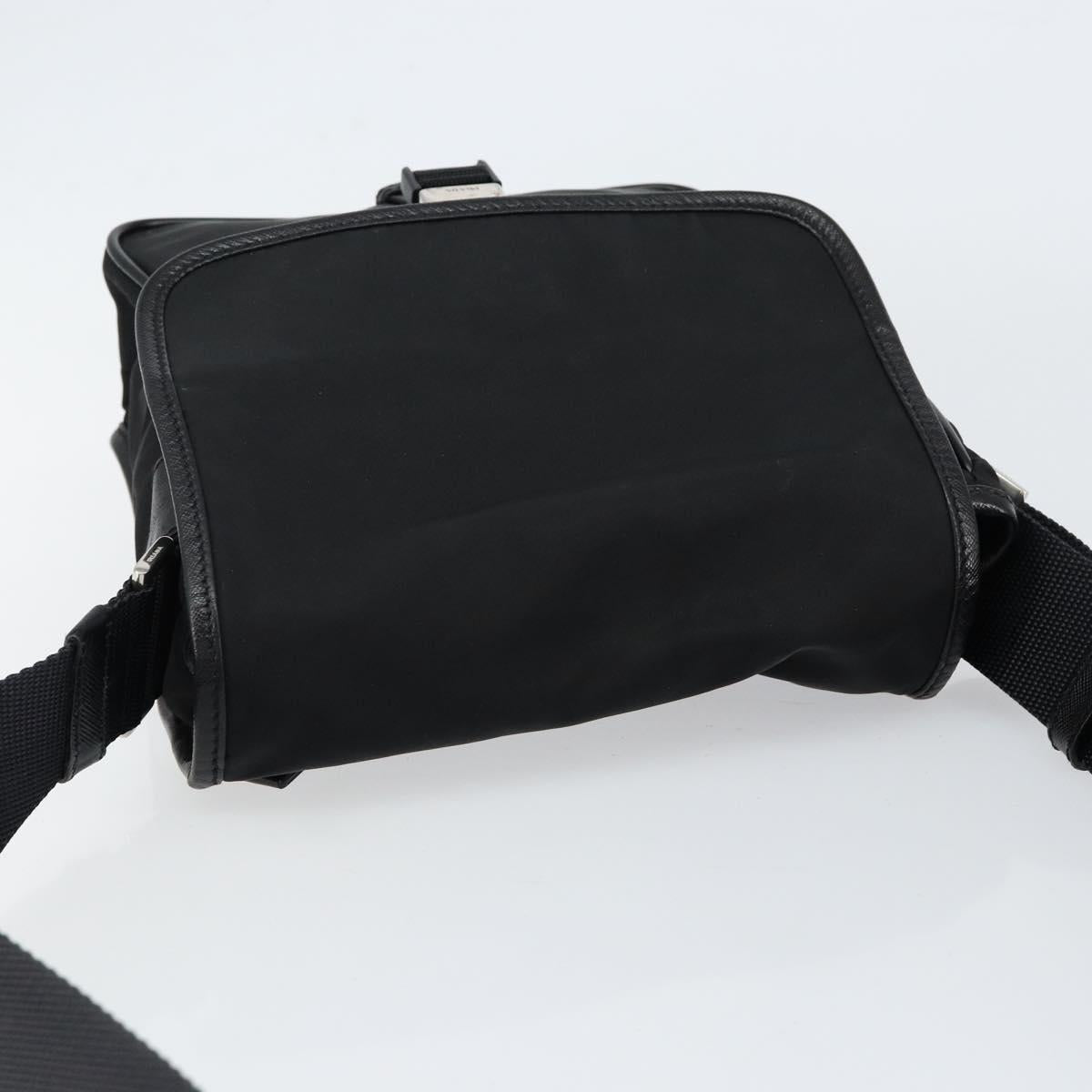 PRADA Schultertasche Nylon Leder Schwarz Silber Auth bs30341