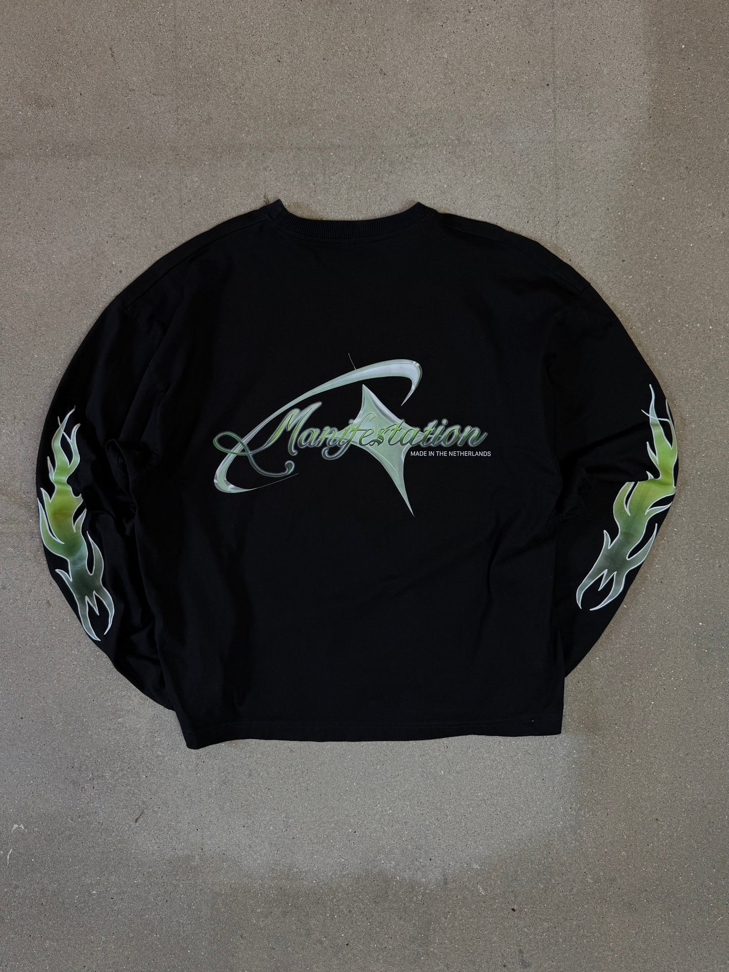 Black/Green Manifestation y2k Statement Longsleeve Tee (made in NL 🇳🇱)