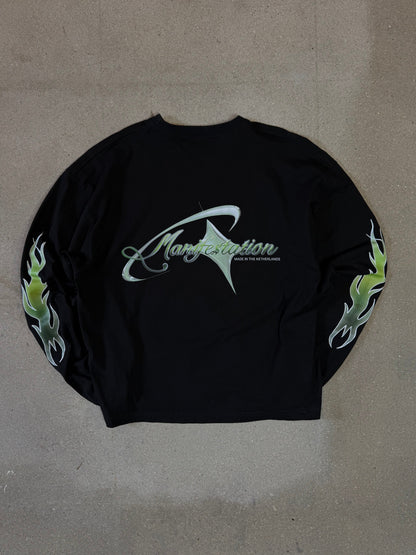 Black/Green Manifestation y2k Statement Longsleeve Tee (made in NL 🇳🇱)