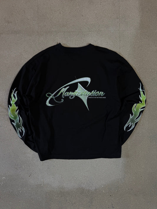 Black/Green Manifestation y2k Statement Longsleeve Tee (made in NL 🇳🇱)