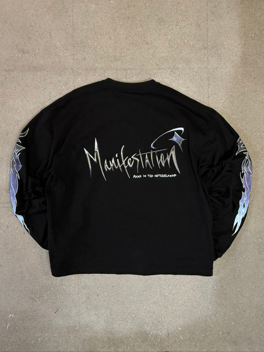 Black/Blue Manifestation y2k Statement Longsleeve Tee (made in NL 🇳🇱)