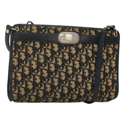 Christian Dior Trotter Canvas Shoulder Bag Navy Gold