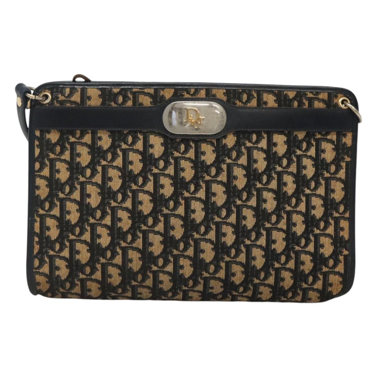 Christian Dior Trotter Canvas Shoulder Bag Navy Gold