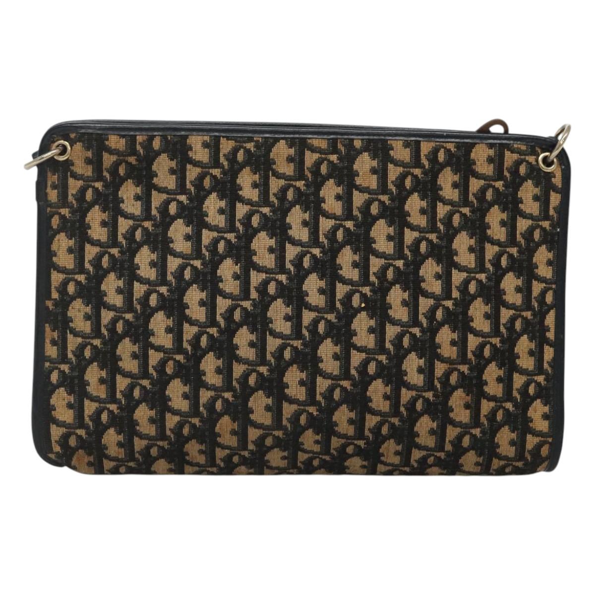 Christian Dior Trotter Canvas Shoulder Bag Navy Gold