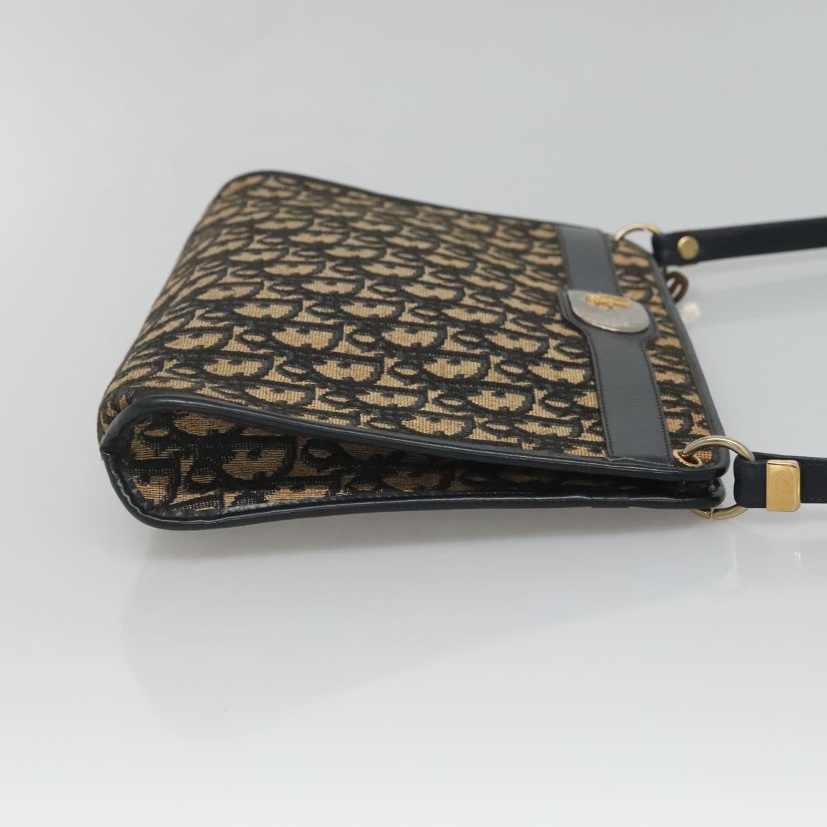 Christian Dior Trotter Canvas Shoulder Bag Navy Gold