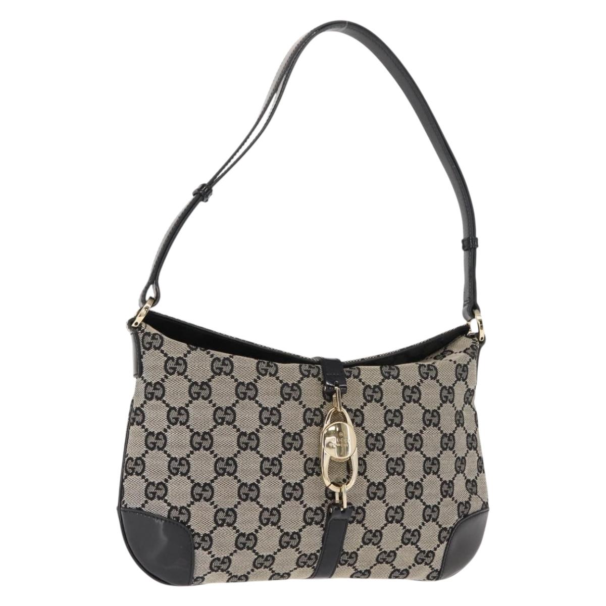 GUCCI GG Canvas Shoulder Bag Black Gold